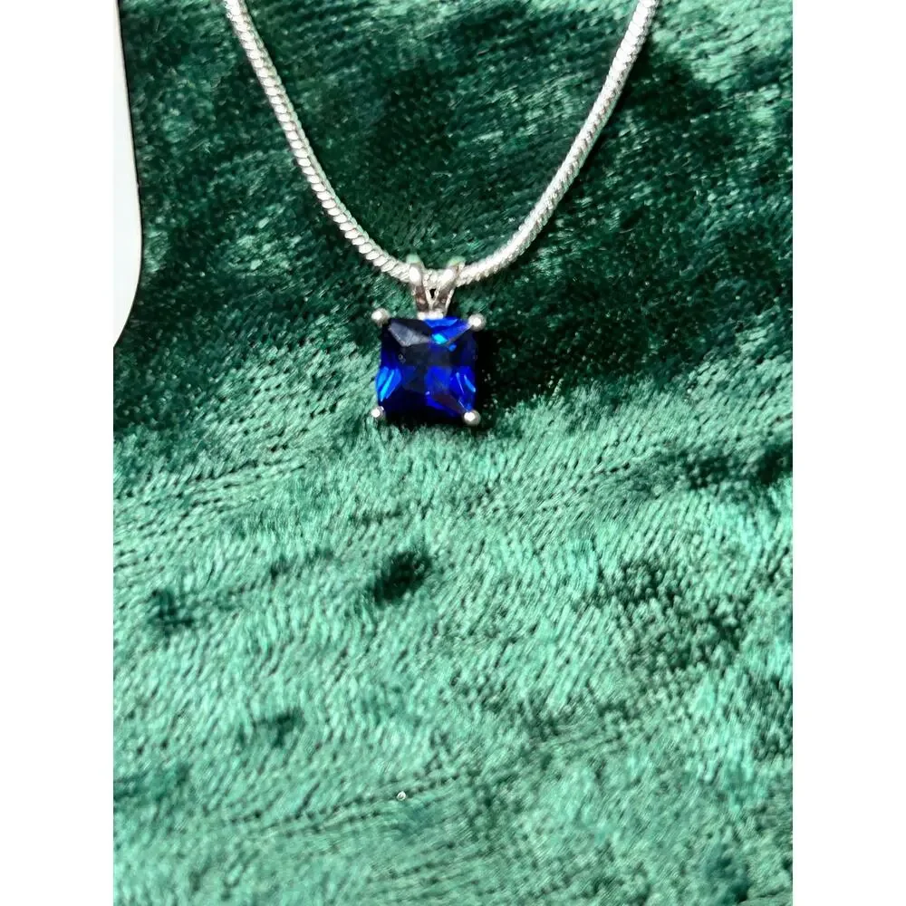 925 Sterling Silver Blue Sapphire CZ Necklace Earring Set 20